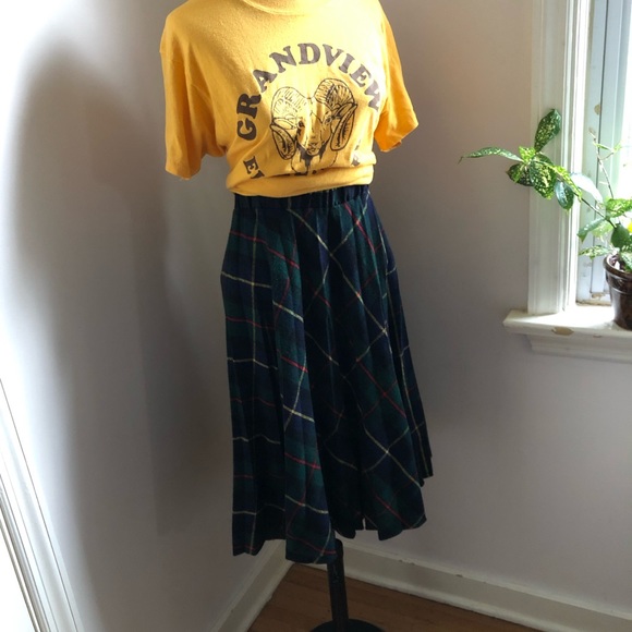 Vintage Eccobay Moody Green Holiday Plaid Wool Blend Skirt - Picture 3 of 10